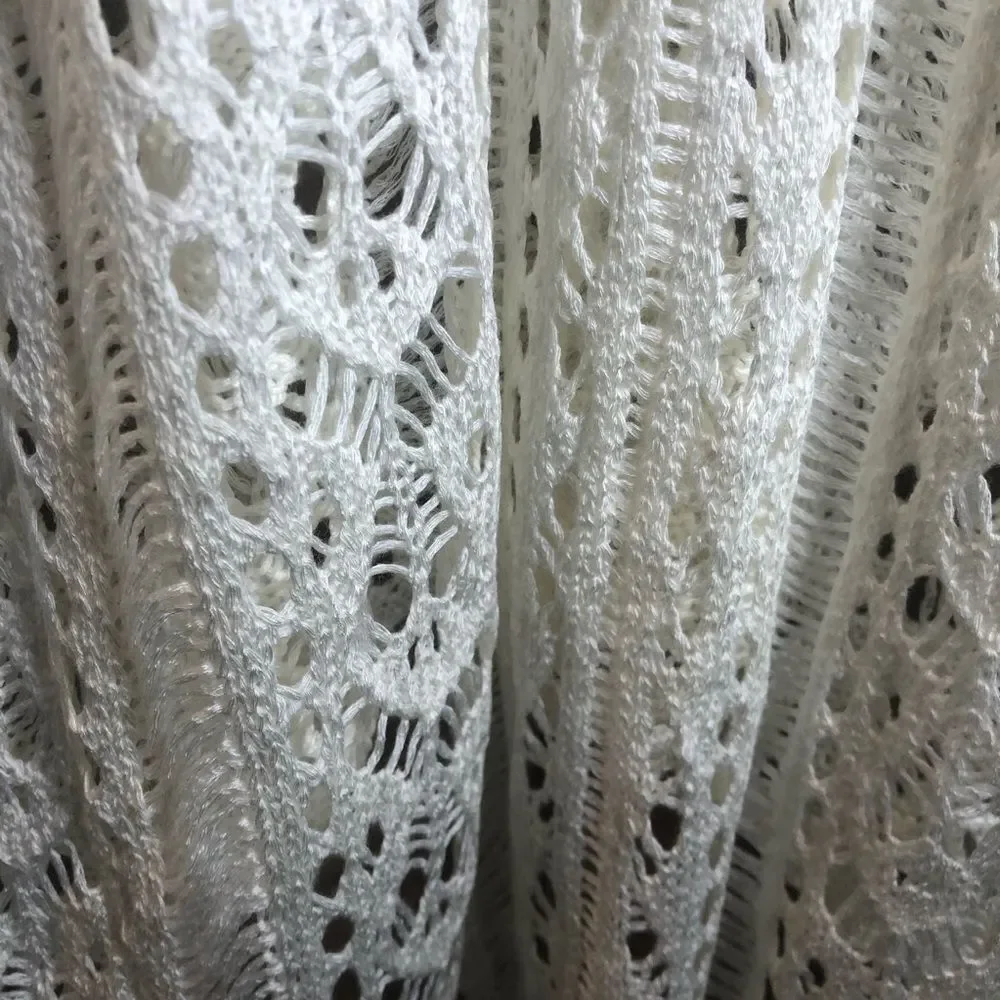 Suzanne Betro White Crochet Swim Coverup with Tassels